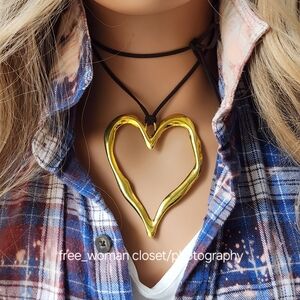 FP Jewelry Long Necklace Gypsy Gold Heart Pendant Adjustable Suede Cord